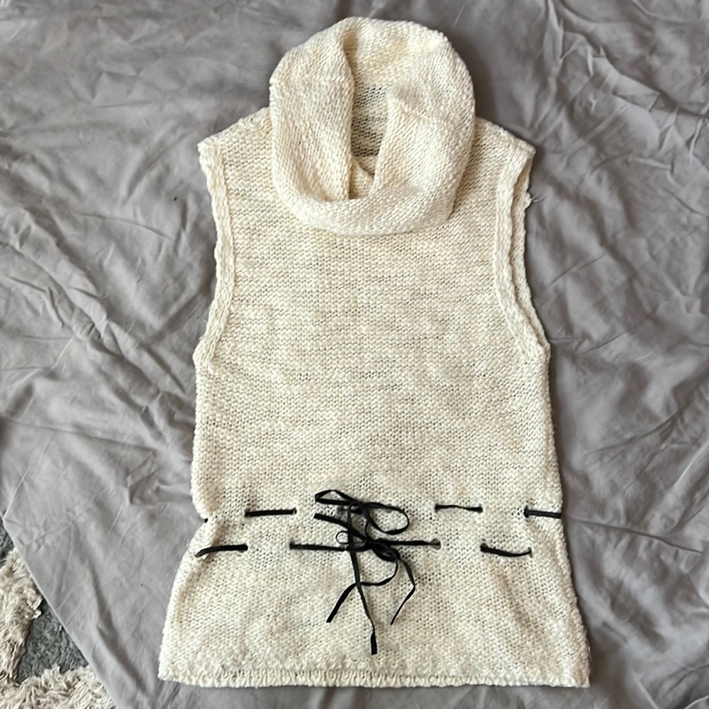 Cream cowl neck sleeveless sweater